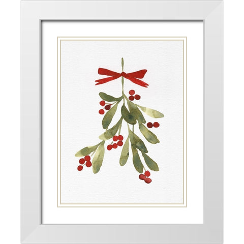 Mistletoe Bow I White Modern Wood Framed Art Print with Double Matting by Caroline, Emma
