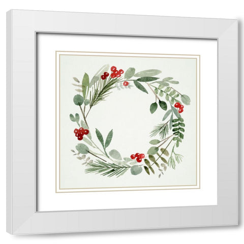 Holly Wreath I White Modern Wood Framed Art Print with Double Matting by Wang, Melissa