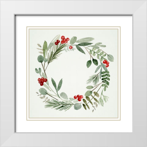Holly Wreath I White Modern Wood Framed Art Print with Double Matting by Wang, Melissa
