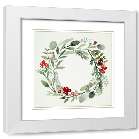 Holly Wreath II White Modern Wood Framed Art Print with Double Matting by Wang, Melissa