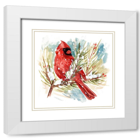 The Cardinal I White Modern Wood Framed Art Print with Double Matting by Wang, Melissa