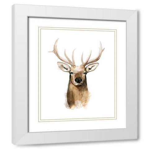 Watercolor Elk Portrait I White Modern Wood Framed Art Print with Double Matting by Popp, Grace