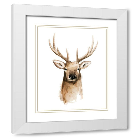 Watercolor Elk Portrait II White Modern Wood Framed Art Print with Double Matting by Popp, Grace