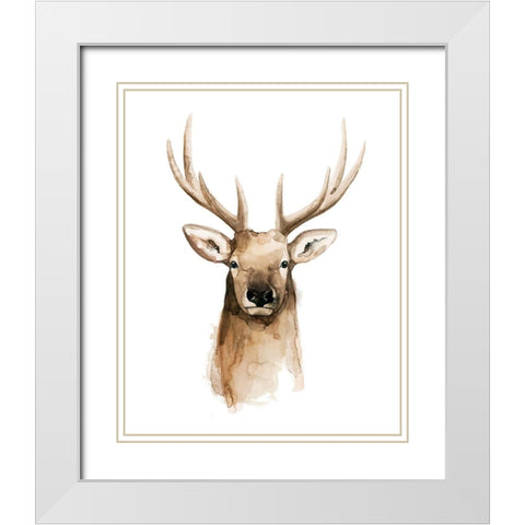 Watercolor Elk Portrait II White Modern Wood Framed Art Print with Double Matting by Popp, Grace