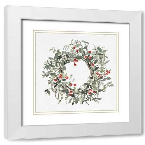 Holly Farmhouse Wreath I White Modern Wood Framed Art Print with Double Matting by Caroline, Emma