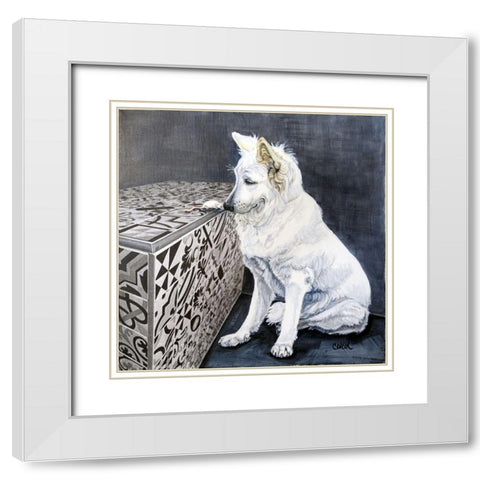 Playful Pup I White Modern Wood Framed Art Print with Double Matting by Dillon, Carol