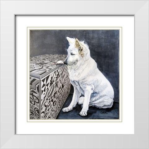 Playful Pup I White Modern Wood Framed Art Print with Double Matting by Dillon, Carol