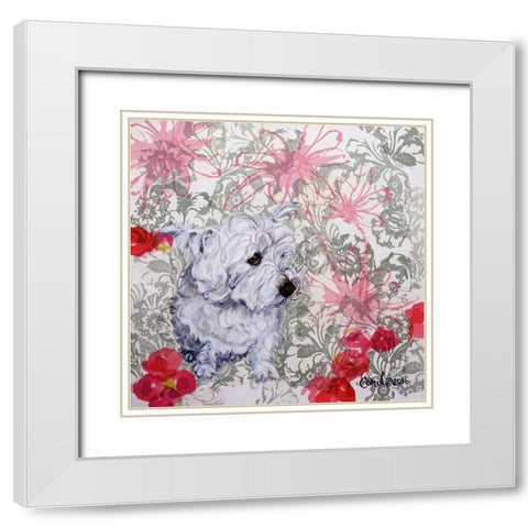 Playful Pup III White Modern Wood Framed Art Print with Double Matting by Dillon, Carol