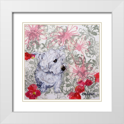 Playful Pup III White Modern Wood Framed Art Print with Double Matting by Dillon, Carol
