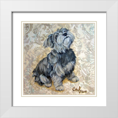 Playful Pup IX White Modern Wood Framed Art Print with Double Matting by Dillon, Carol