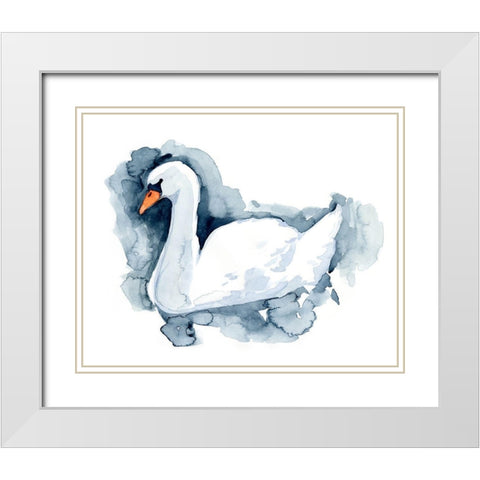 Silverlake Swan II White Modern Wood Framed Art Print with Double Matting by Green, Jacob
