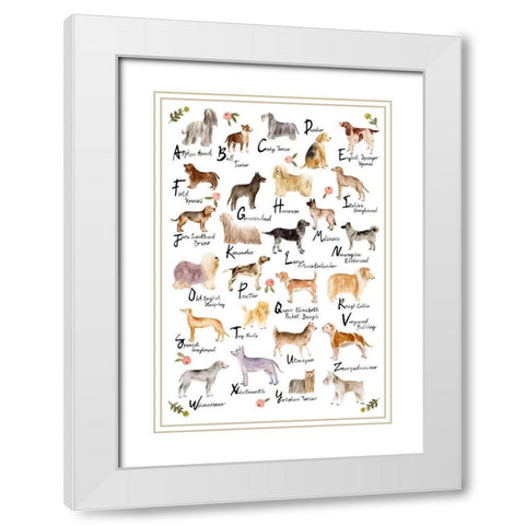 Dog Alphabet White Modern Wood Framed Art Print with Double Matting by Wang, Melissa