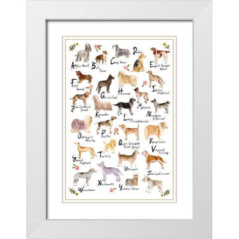 Dog Alphabet White Modern Wood Framed Art Print with Double Matting by Wang, Melissa