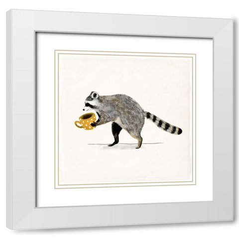 Rascally Raccoon III White Modern Wood Framed Art Print with Double Matting by Barnes, Victoria