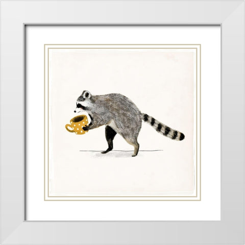 Rascally Raccoon III White Modern Wood Framed Art Print with Double Matting by Barnes, Victoria