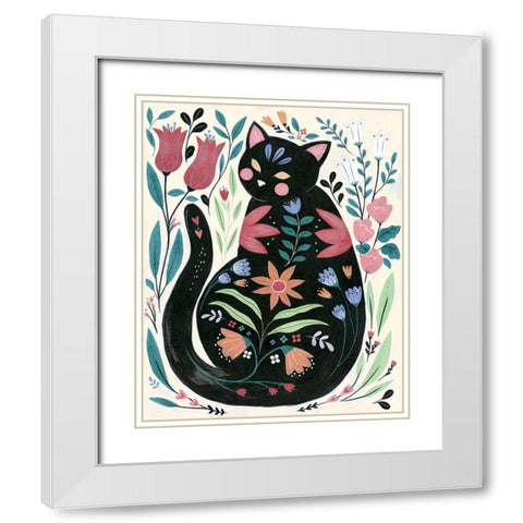 Folksy Feline I White Modern Wood Framed Art Print with Double Matting by Warren, Annie