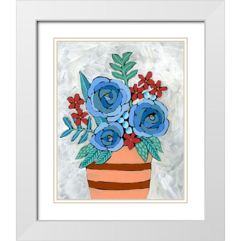 Bleu Blume I White Modern Wood Framed Art Print with Double Matting by Moore, Regina