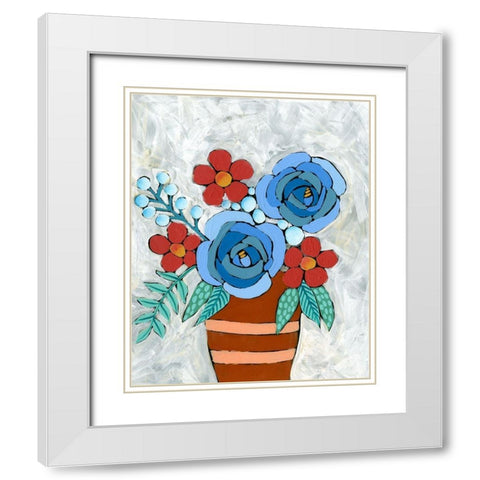Bleu Blume II White Modern Wood Framed Art Print with Double Matting by Moore, Regina
