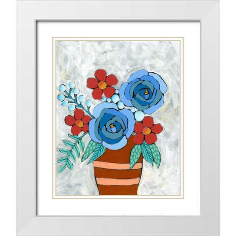 Bleu Blume II White Modern Wood Framed Art Print with Double Matting by Moore, Regina