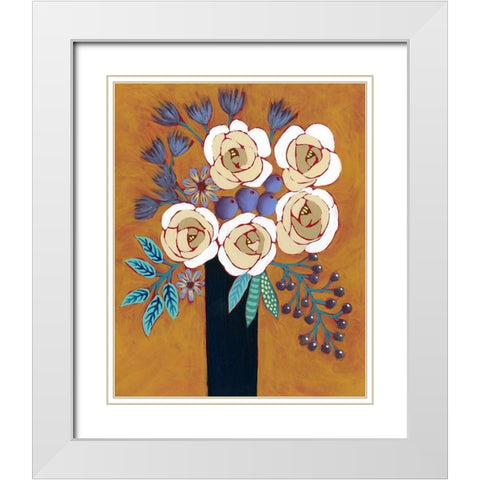 Neutral Blume II White Modern Wood Framed Art Print with Double Matting by Moore, Regina