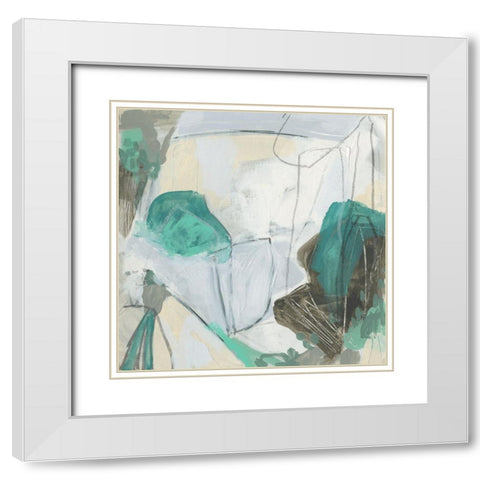Aqua Puzzle II White Modern Wood Framed Art Print with Double Matting by Vess, June Erica