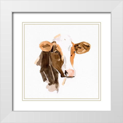 Watercolor Bovine IV White Modern Wood Framed Art Print with Double Matting by Caroline, Emma