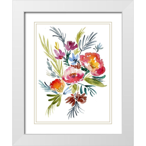 Jeweled Bouquet II White Modern Wood Framed Art Print with Double Matting by Goldberger, Jennifer
