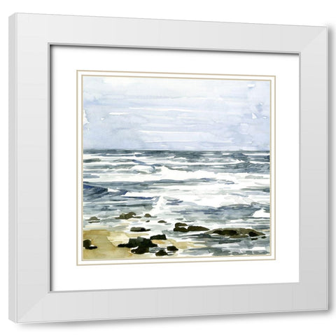 Loose Seascape I White Modern Wood Framed Art Print with Double Matting by Caroline, Emma