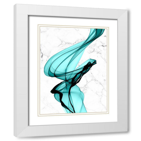 Teal Ribbons I White Modern Wood Framed Art Print with Double Matting by Orlov, Irena