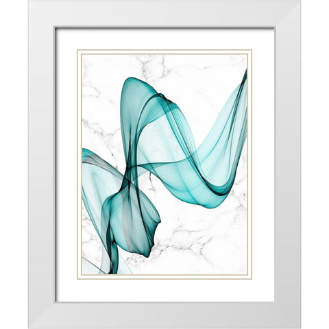 Teal Ribbons III White Modern Wood Framed Art Print with Double Matting by Orlov, Irena