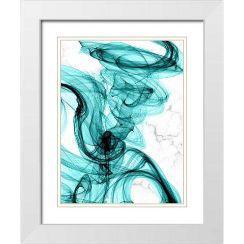 Teal Ribbons IV White Modern Wood Framed Art Print with Double Matting by Orlov, Irena