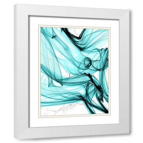 Teal Ribbons V White Modern Wood Framed Art Print with Double Matting by Orlov, Irena