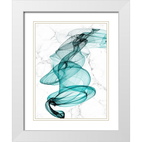 Teal Ribbons VI White Modern Wood Framed Art Print with Double Matting by Orlov, Irena