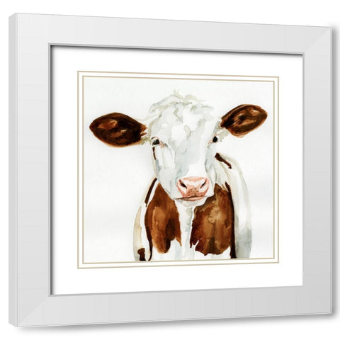 Cow Gaze I White Modern Wood Framed Art Print with Double Matting by Barnes, Victoria