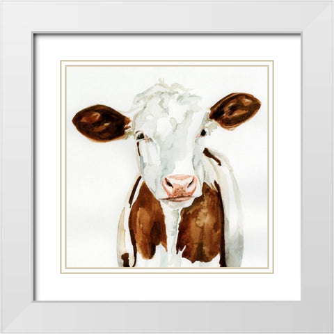 Cow Gaze I White Modern Wood Framed Art Print with Double Matting by Barnes, Victoria