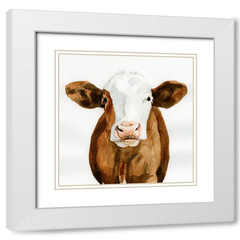 Cow Gaze II White Modern Wood Framed Art Print with Double Matting by Barnes, Victoria