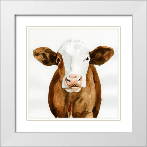 Cow Gaze II White Modern Wood Framed Art Print with Double Matting by Barnes, Victoria