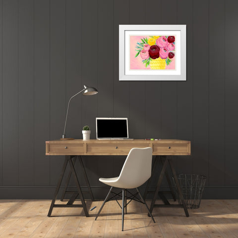 Pink Garden Flowers I White Modern Wood Framed Art Print with Double Matting by Moore, Regina