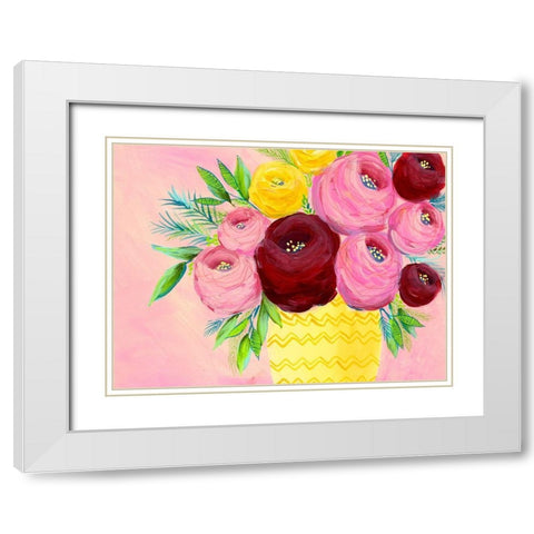 Pink Garden Flowers I White Modern Wood Framed Art Print with Double Matting by Moore, Regina