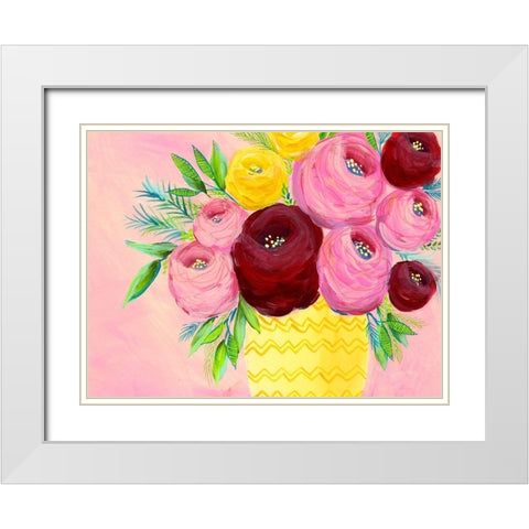 Pink Garden Flowers I White Modern Wood Framed Art Print with Double Matting by Moore, Regina