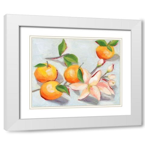 Tangerine Blossoms I White Modern Wood Framed Art Print with Double Matting by Wang, Melissa