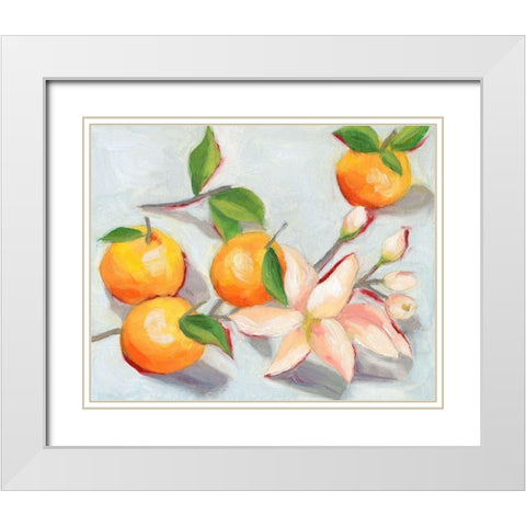 Tangerine Blossoms I White Modern Wood Framed Art Print with Double Matting by Wang, Melissa