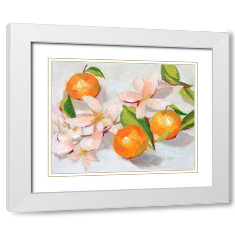 Tangerine Blossoms II White Modern Wood Framed Art Print with Double Matting by Wang, Melissa