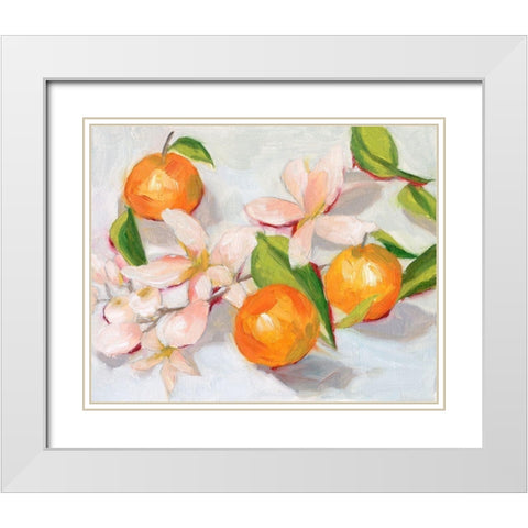 Tangerine Blossoms II White Modern Wood Framed Art Print with Double Matting by Wang, Melissa