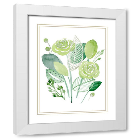 Green Portrait I White Modern Wood Framed Art Print with Double Matting by Wang, Melissa