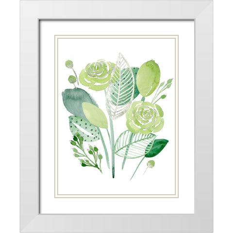 Green Portrait I White Modern Wood Framed Art Print with Double Matting by Wang, Melissa