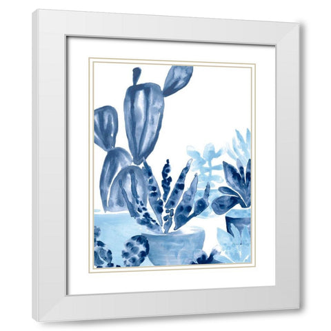 Indigo Succulent IV White Modern Wood Framed Art Print with Double Matting by Vess, June Erica