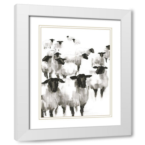Counting Sheep II White Modern Wood Framed Art Print with Double Matting by Harper, Ethan