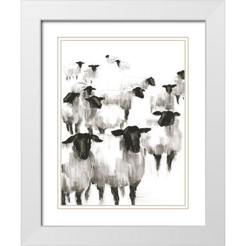 Counting Sheep II White Modern Wood Framed Art Print with Double Matting by Harper, Ethan