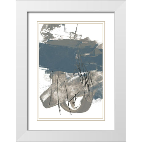 Blue and Grey Swipe I White Modern Wood Framed Art Print with Double Matting by Goldberger, Jennifer